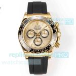 Latest clone C1 factory Rolex Daytona Swiss 4131 movement gold dial 40mm rubber strap 